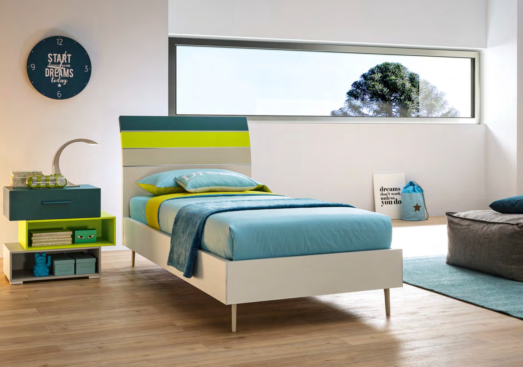 Letto singolo Bend con testata in legno, Moretti Compact