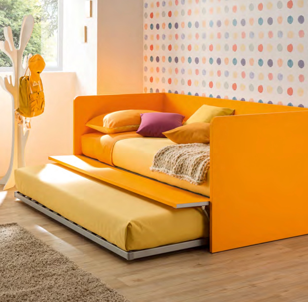 Divano letto Fillet Moretti Compact con secondo letto, Mandarino laccato