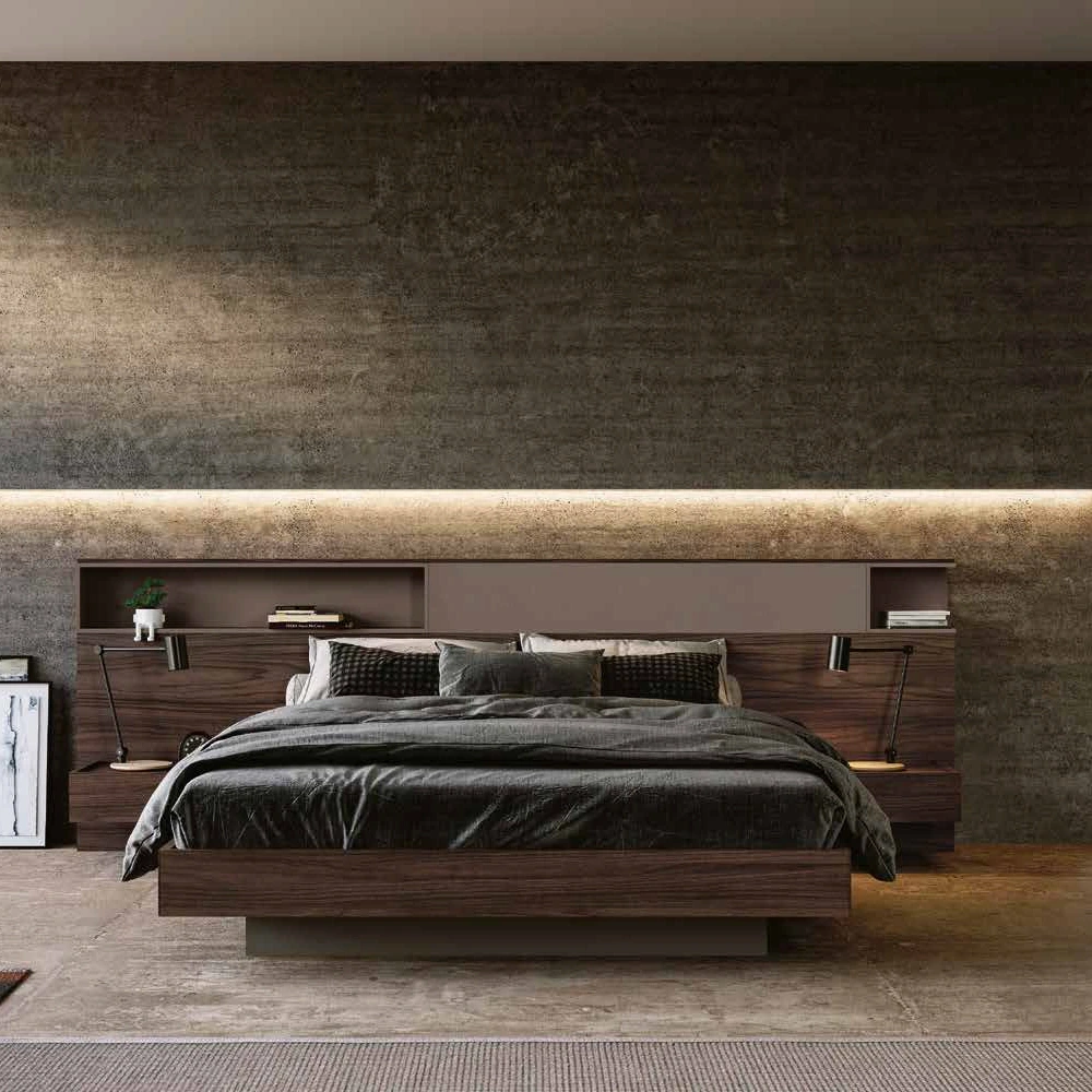 Letto matrimoniale contenitore, Bronzo e Noce moro, L.300