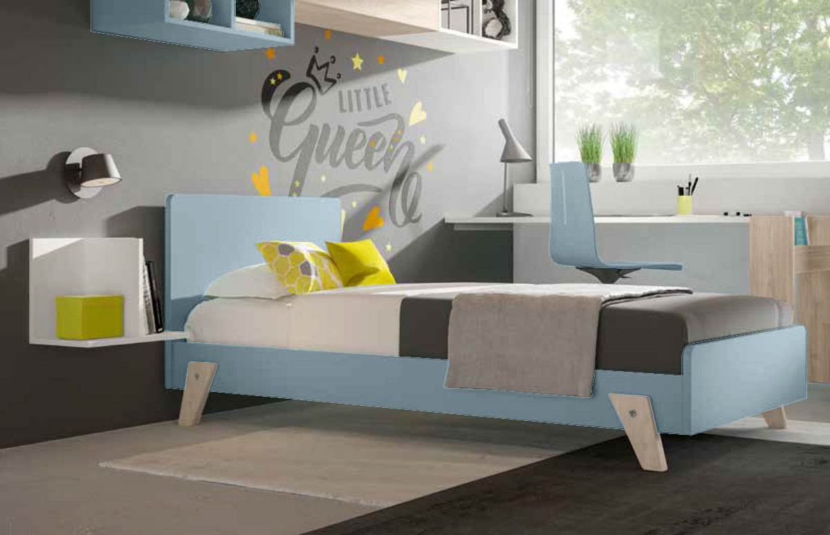 Letto 1 piazza e mezzo POP 03, finitura Carta da zucchero e Olmo Natura