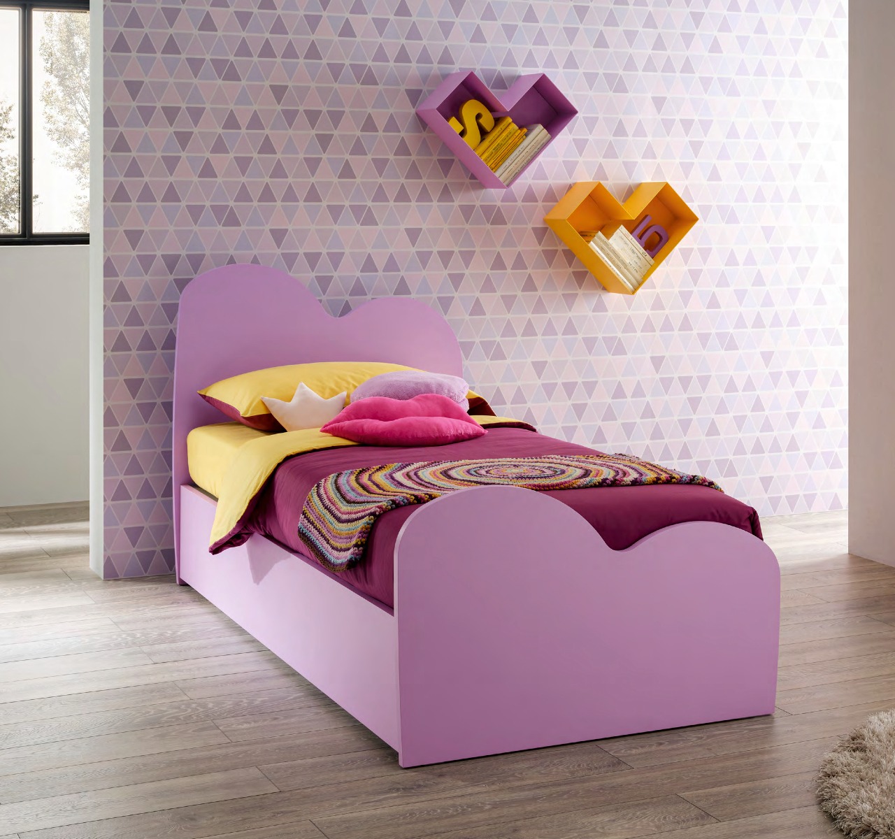 Letto singolo Celine con cassettoni in finitura Lilla, Moretti Compact