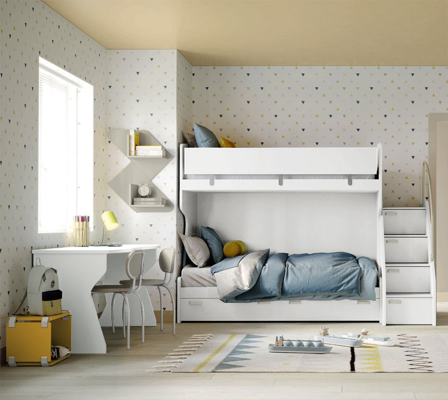 Letto a castello bambini con 2 cassetti, Bianco e Grigio dorian