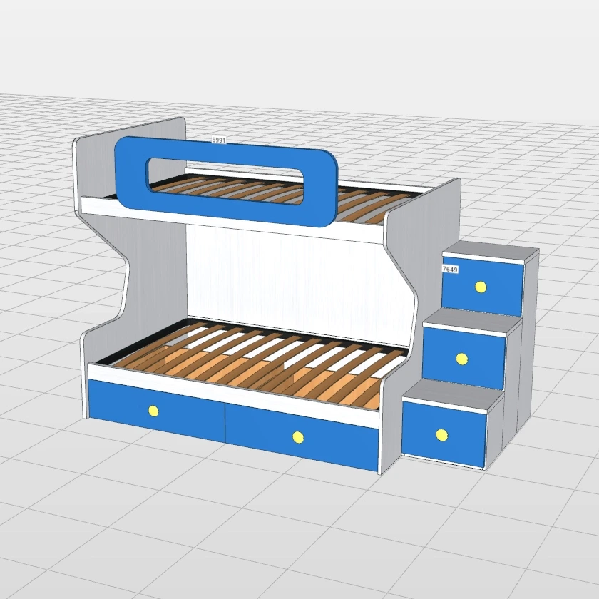 Letto castello 1 piazza e mezza, con scaletta contenitiva, Nuvola frassino e Cielo Zenzero Shop