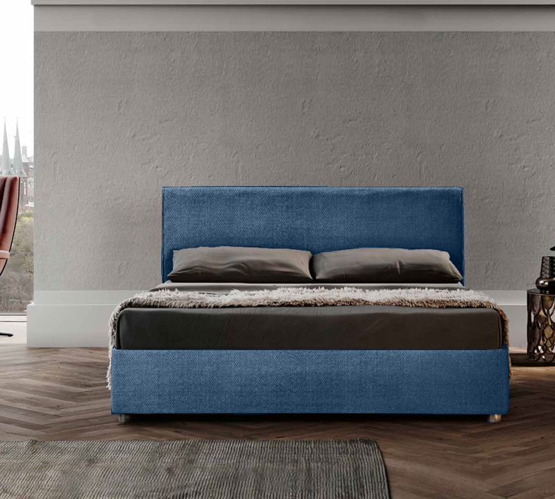 Letto matrimoniale king size tessuto Cobalto, sfoderabile, testata retrofinita