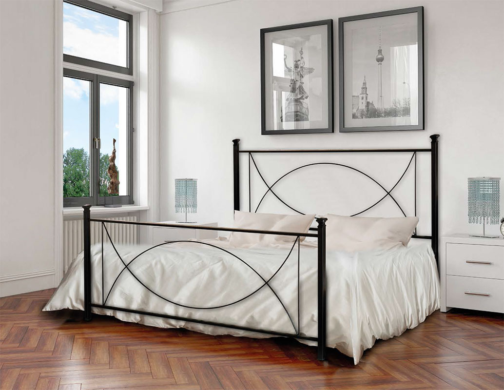 Letto matrimoniale in ferro Sorbite, finitura Nero grafite