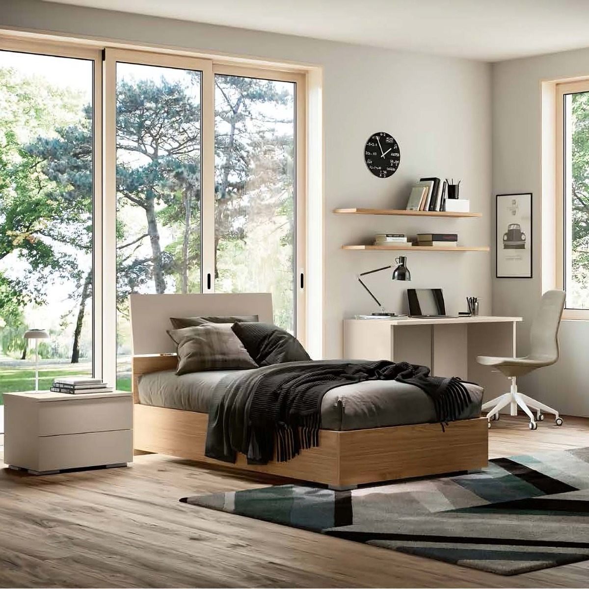 letto singolo in legno con testata curva