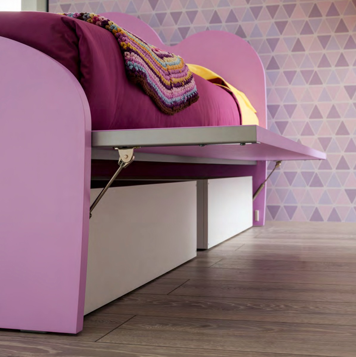 Letto singolo Celine con cassettoni in finitura Lilla, Moretti Compact