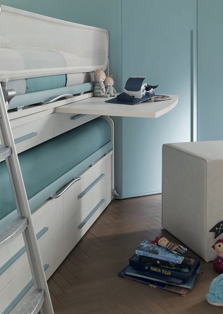 Letto multifunzionale Space con scrivania e cassetti, Moretti Compact