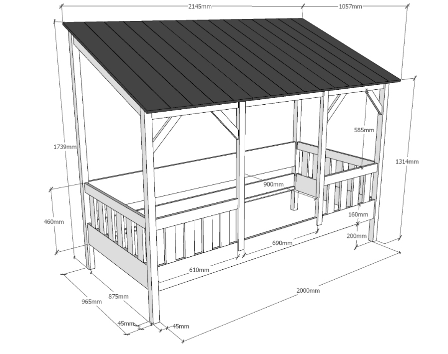 Letto montessoriano singolo con tetto, finitura Bianco laccato