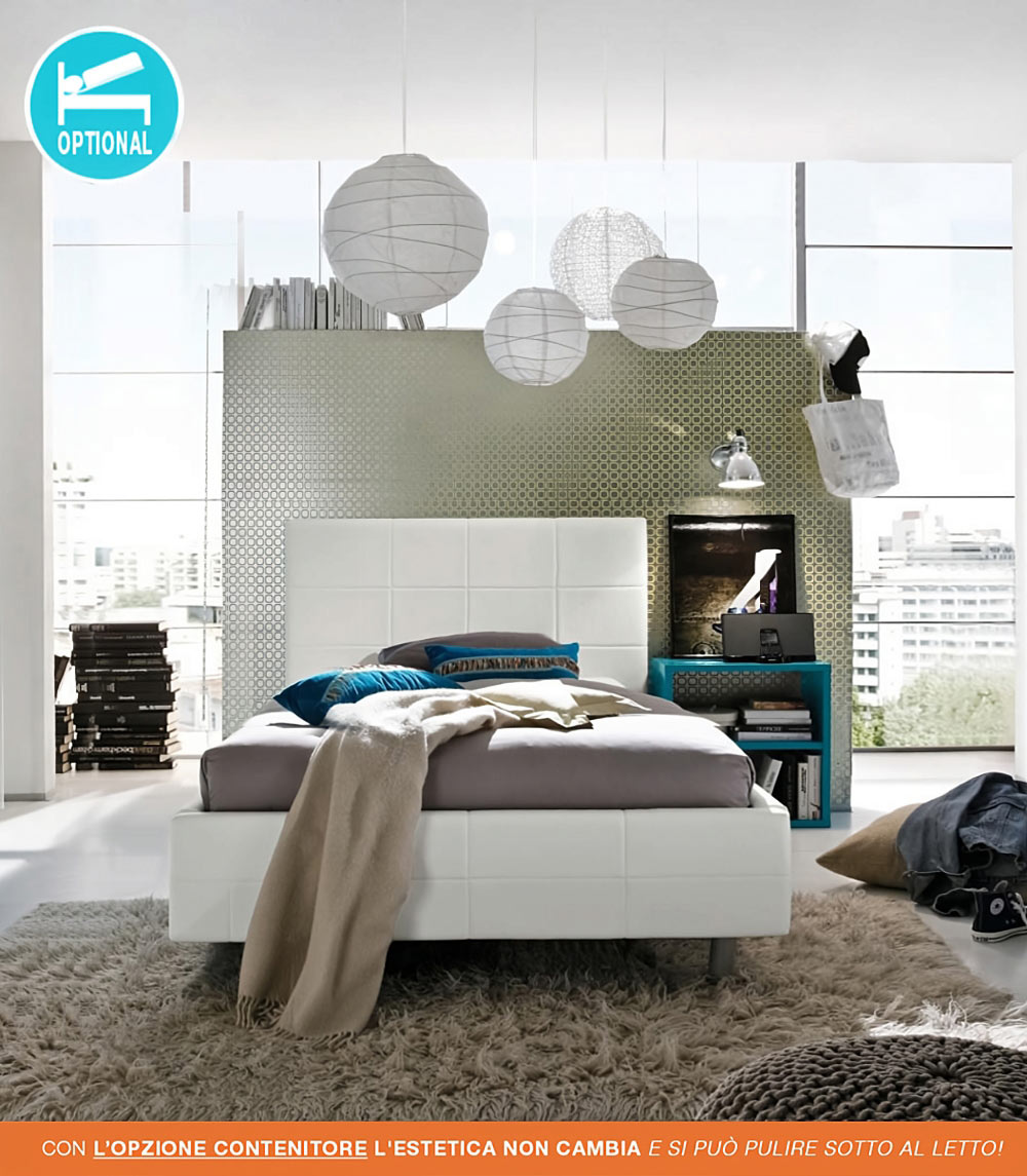 Letto Singolo serie Shock, Ecopelle Bianco