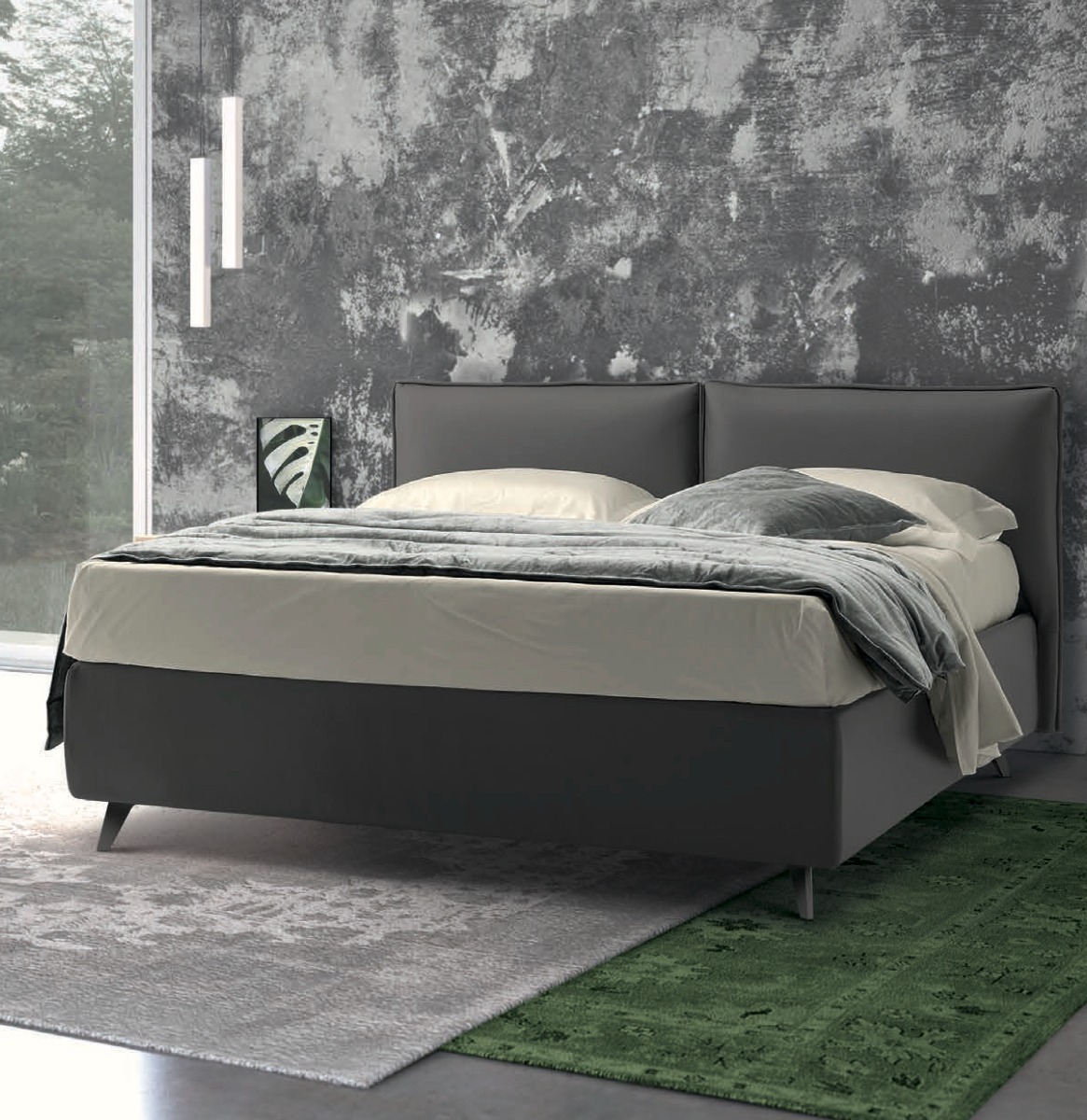 Letto ecopelle matrimoniale in finitura Elephant