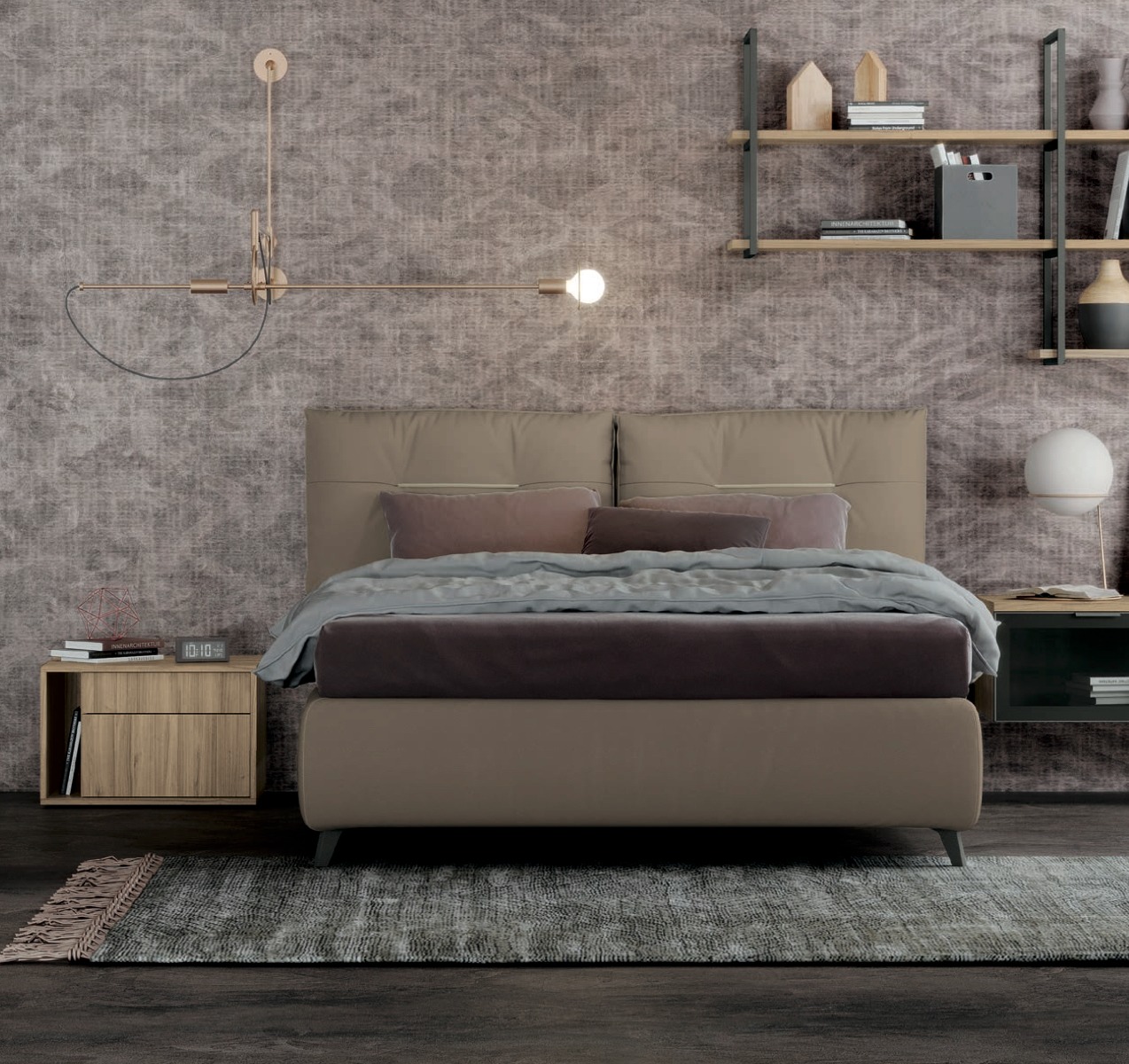 Letto matrimoniale con cuscini in ecopelle Limo