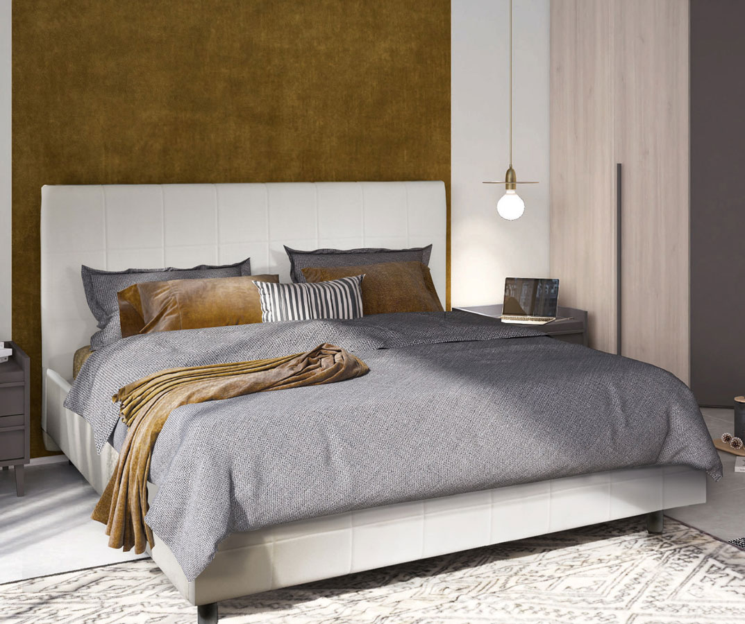 Camera completa con letto e armadio ad angolo in finitura Ciliegio bianco e Grigio titanio