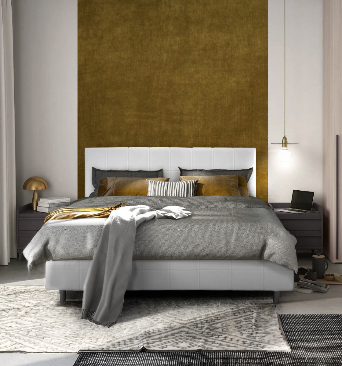 Camera completa con letto e armadio ad angolo in finitura Ciliegio bianco e Grigio titanio