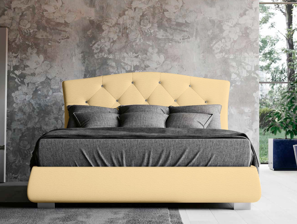 Letto matrimoniale testata retrofinita, ecopelle Panna con swarovsky 