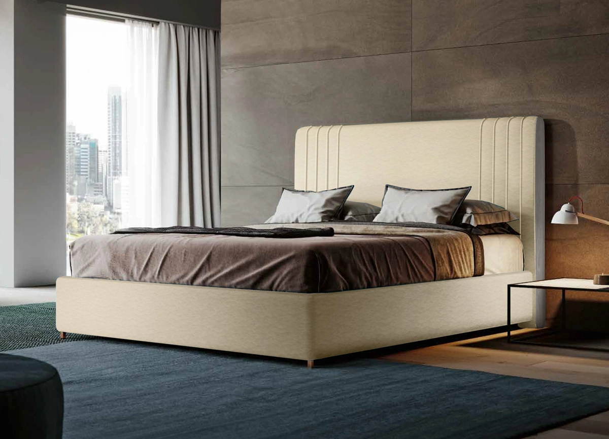 Letto matrimoniale ecopelle Panna, testata retrofinita