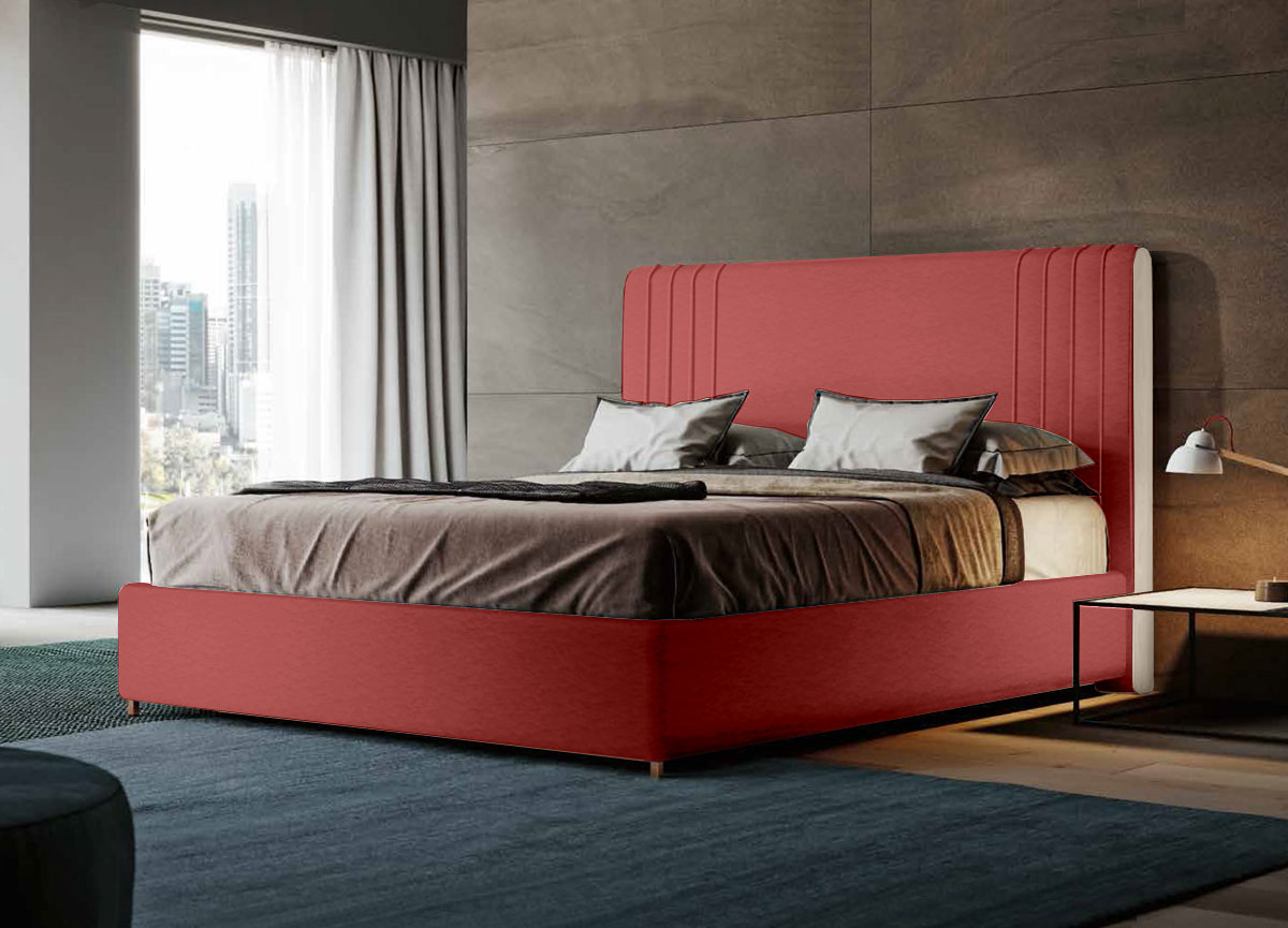 Letto matrimoniale ecopelle Rossa king size, testata retrofinita