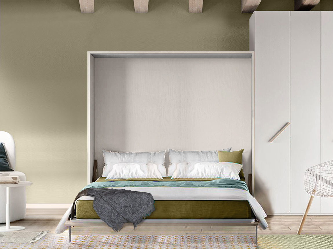 Letto a scomparsa matrimoniale color Bianco frassinato, Made in Italy