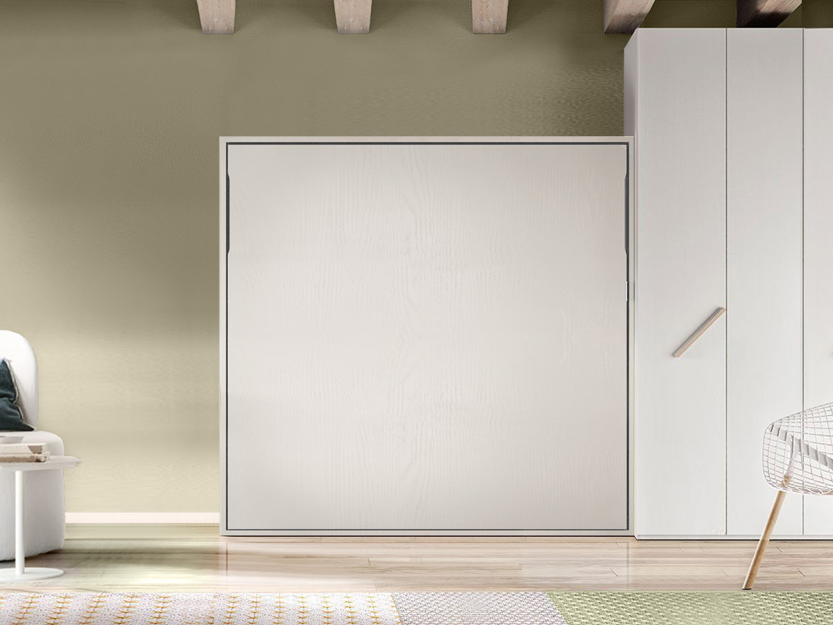 Letto a scomparsa matrimoniale color Bianco frassinato, Made in Italy