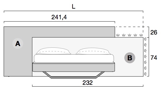 Moderno letto matrimoniale in finitura noce moro con inserto tessuto crema