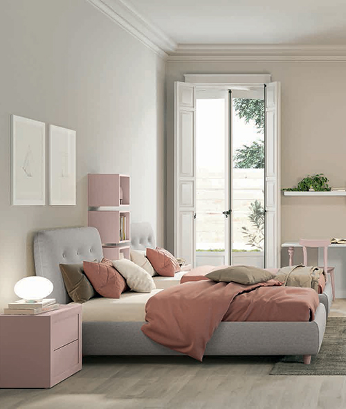 Letto singolo tessuto Grigio dorian con piedini Cipria