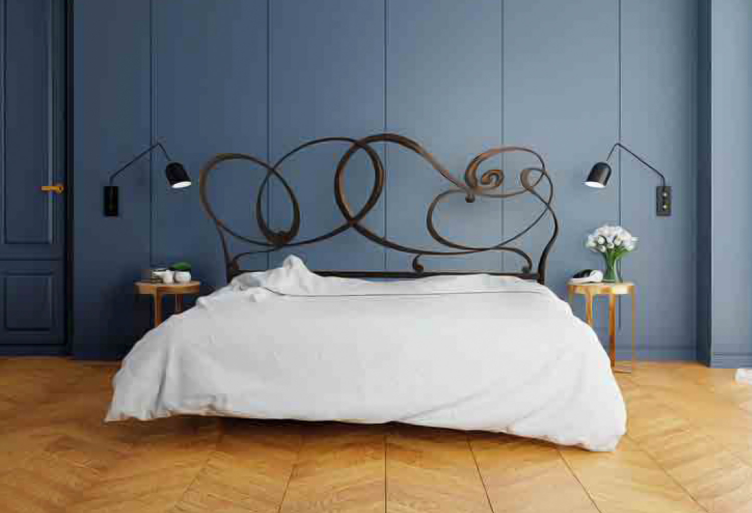 Letto matrimoniale in ferro con contenitore, Grigio Polvere