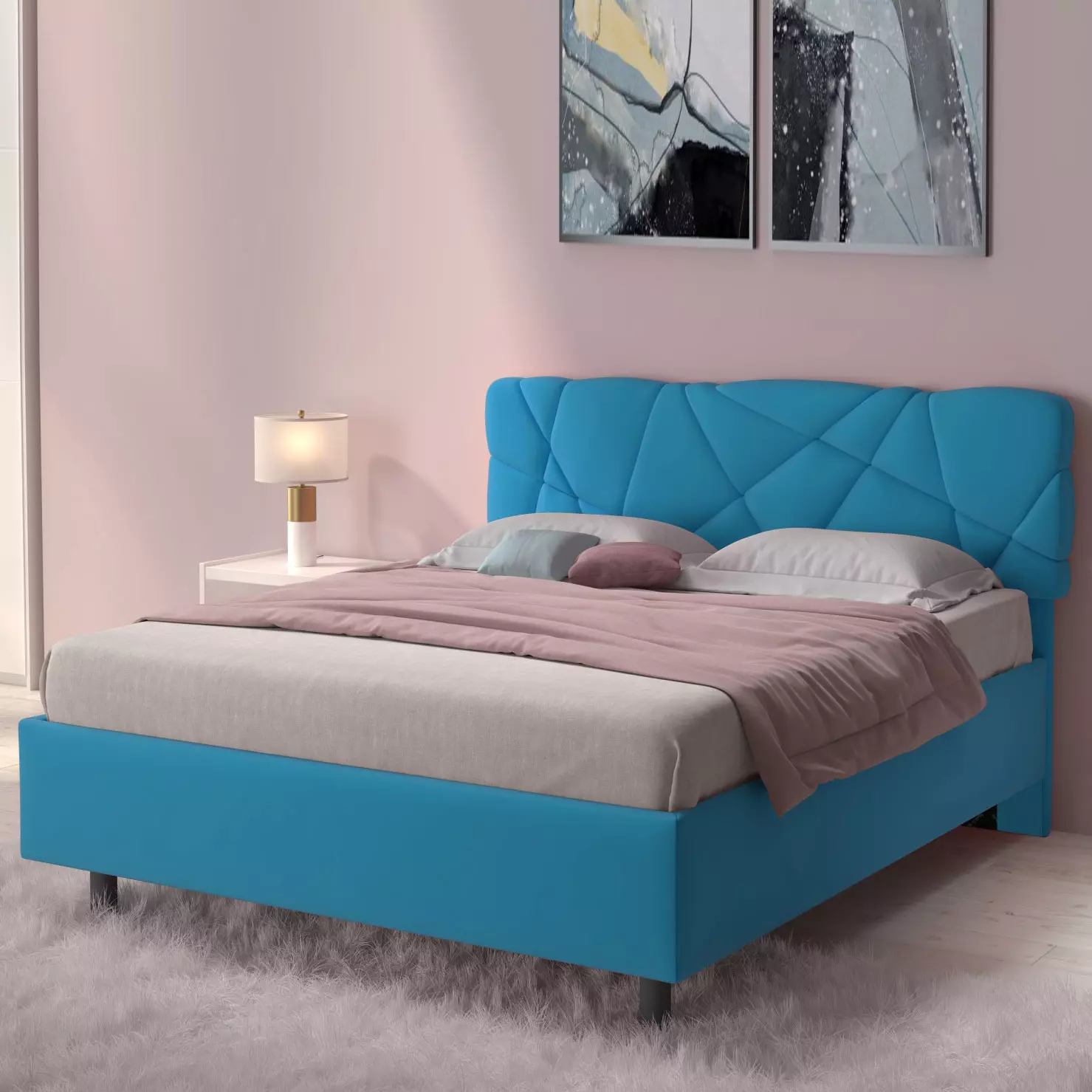 letto matrimoniale azzurro