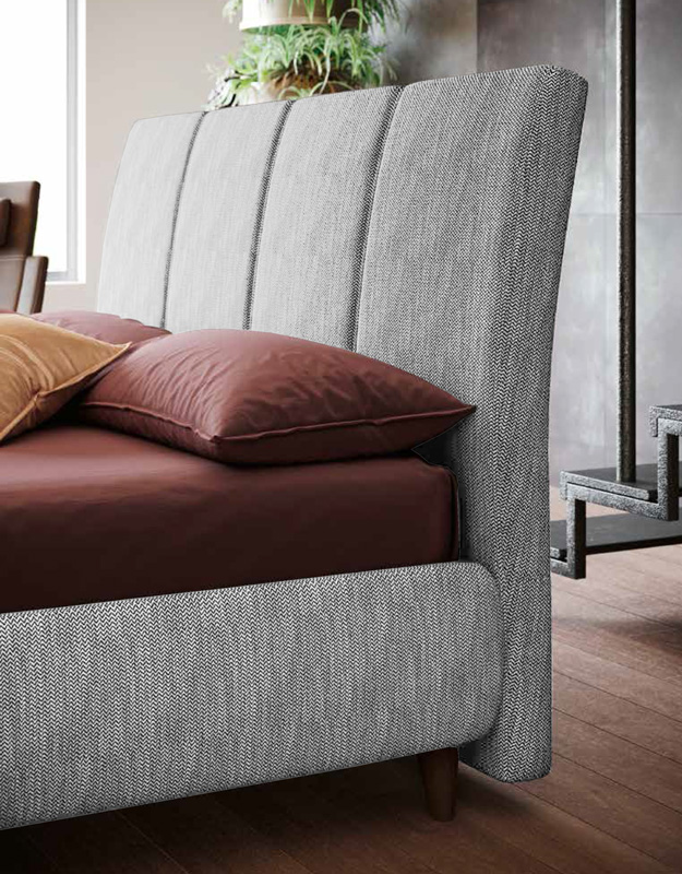 Letto matrimoniale Grigio in tessuto, con testata retrofinita