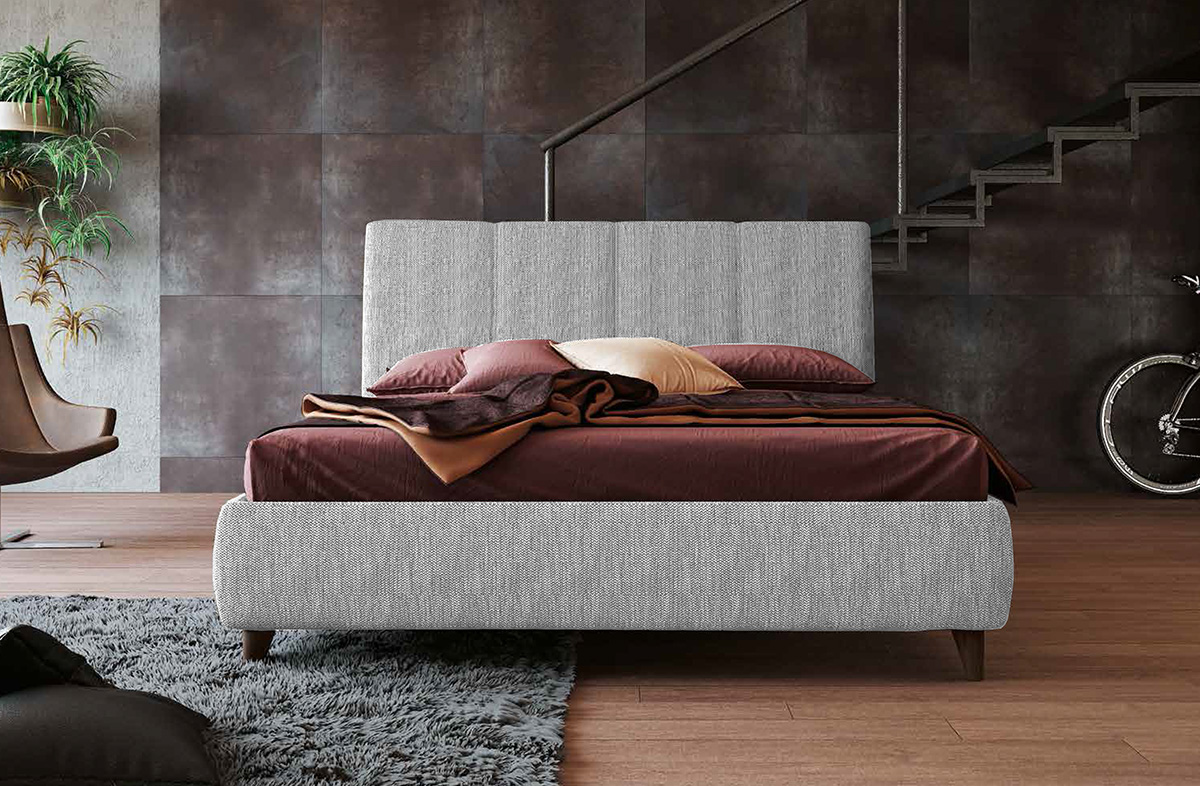 Letto matrimoniale Grigio in tessuto, con testata retrofinita