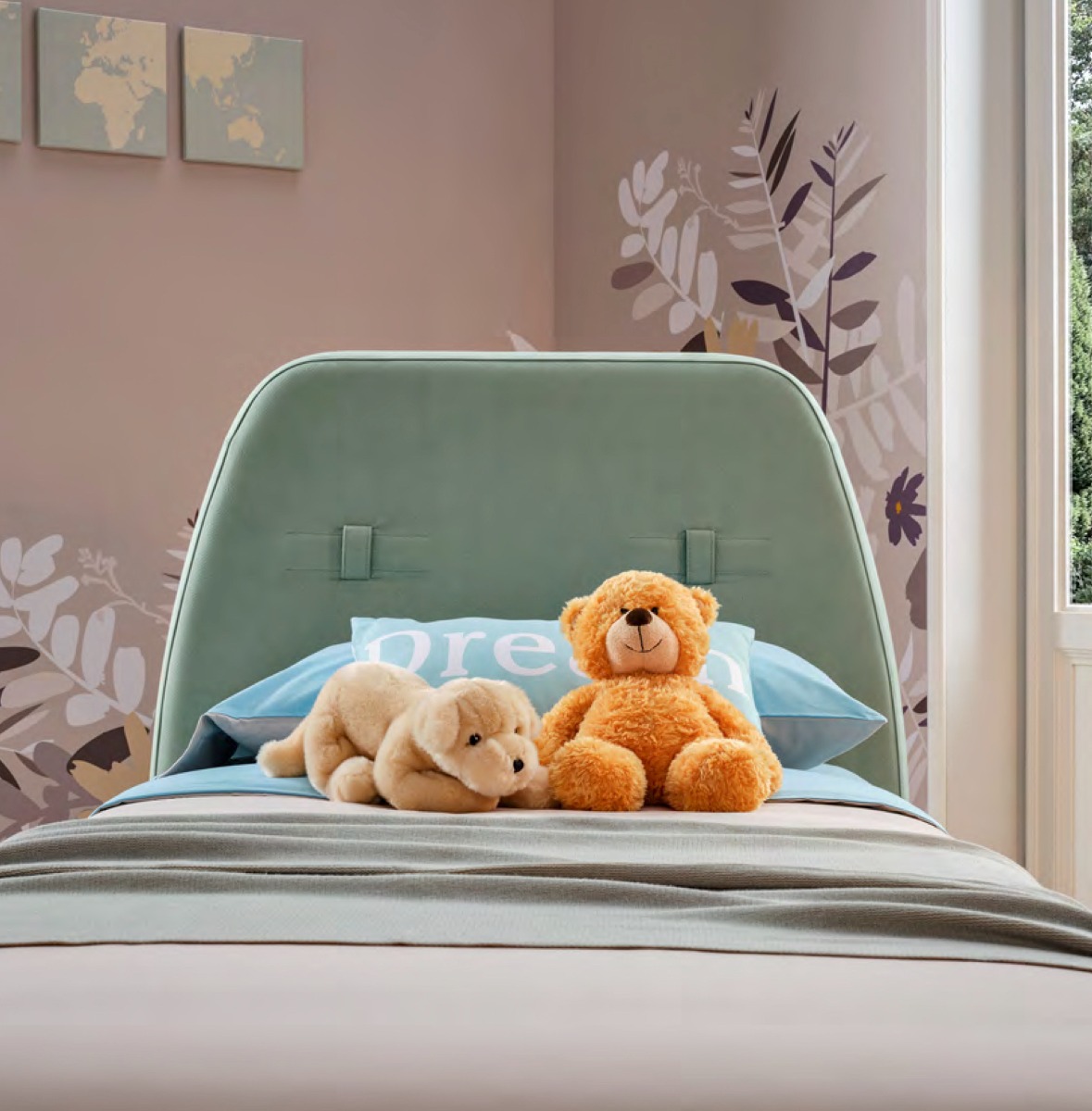 Letto singolo Cake Moretti Compact in tessuto Caraibi con piedini Corda laccato