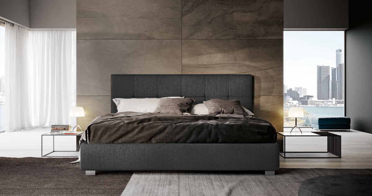 Letto king size matrimoniale Carbone imbottito, testata retrofinita