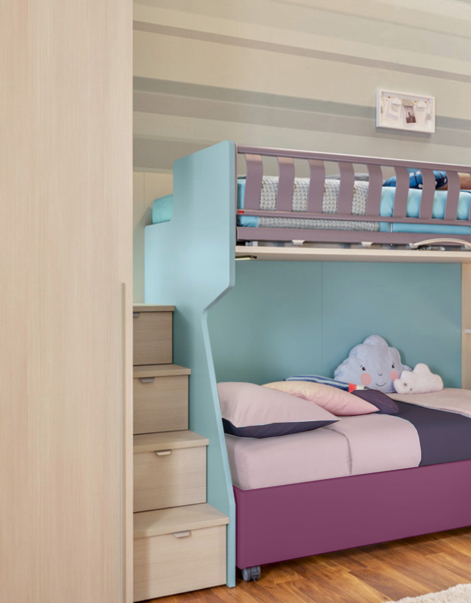 Letto sommier con ruote Moretti Compact, 80x200, finitura lampone