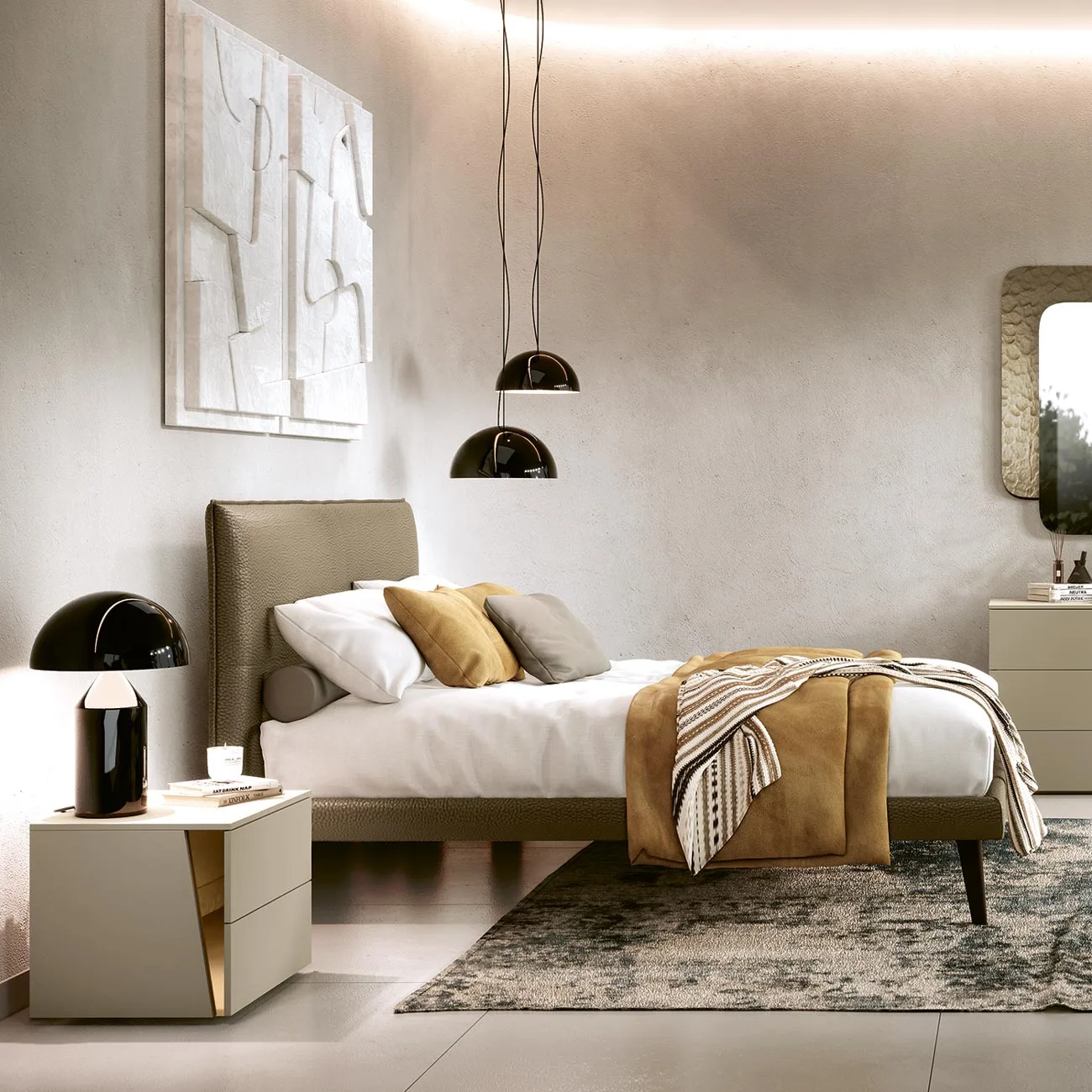 letto ecopelle marrone giroletto sottile