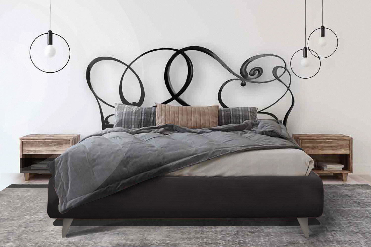 Letto matrimoniale in ferro con contenitore, Grigio Polvere