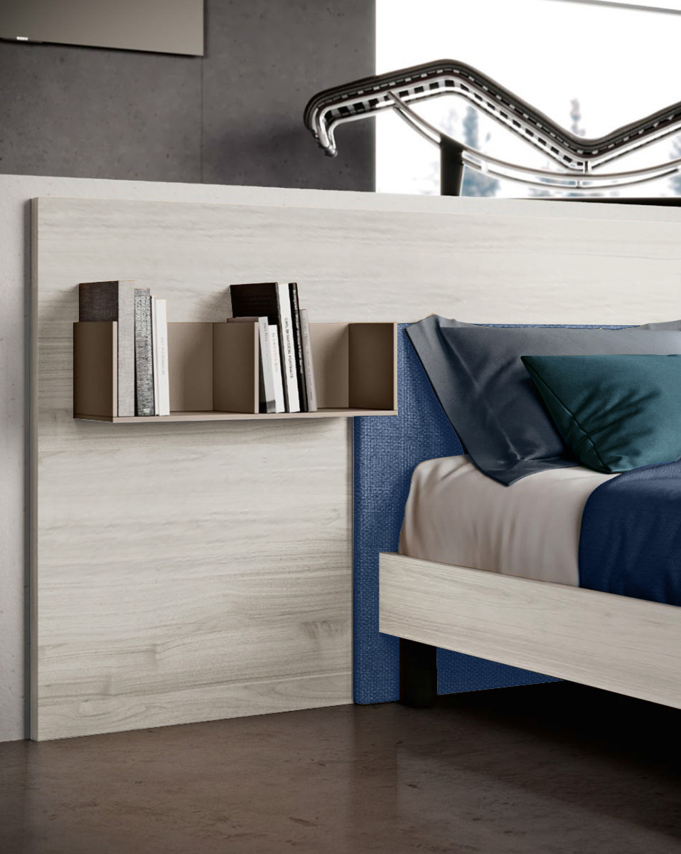 Letto matrimoniale moderno bianco altea con inserto tessuto azzurro