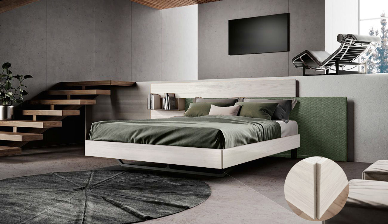 Letto matrimoniale bianco altea con inserto tessuto verde bosco