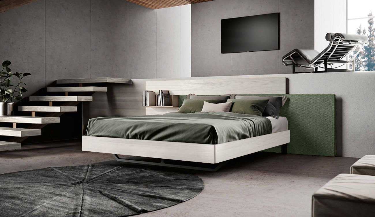 Letto matrimoniale bianco altea con inserto tessuto verde bosco