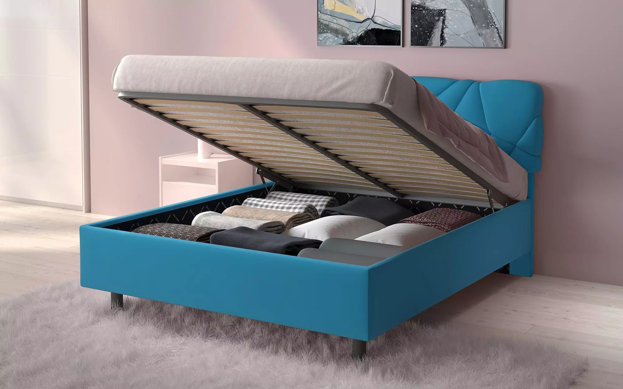 letto matrimoniale azzurro