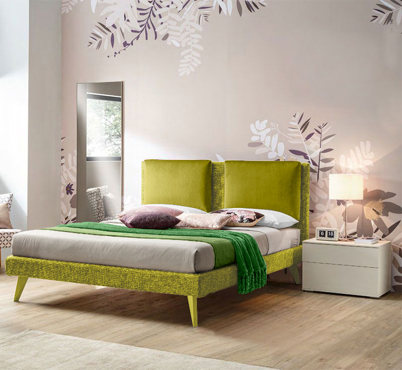 Letto matrimoniale King size Leila con cuscini in testata, finitura Muschio e Felce