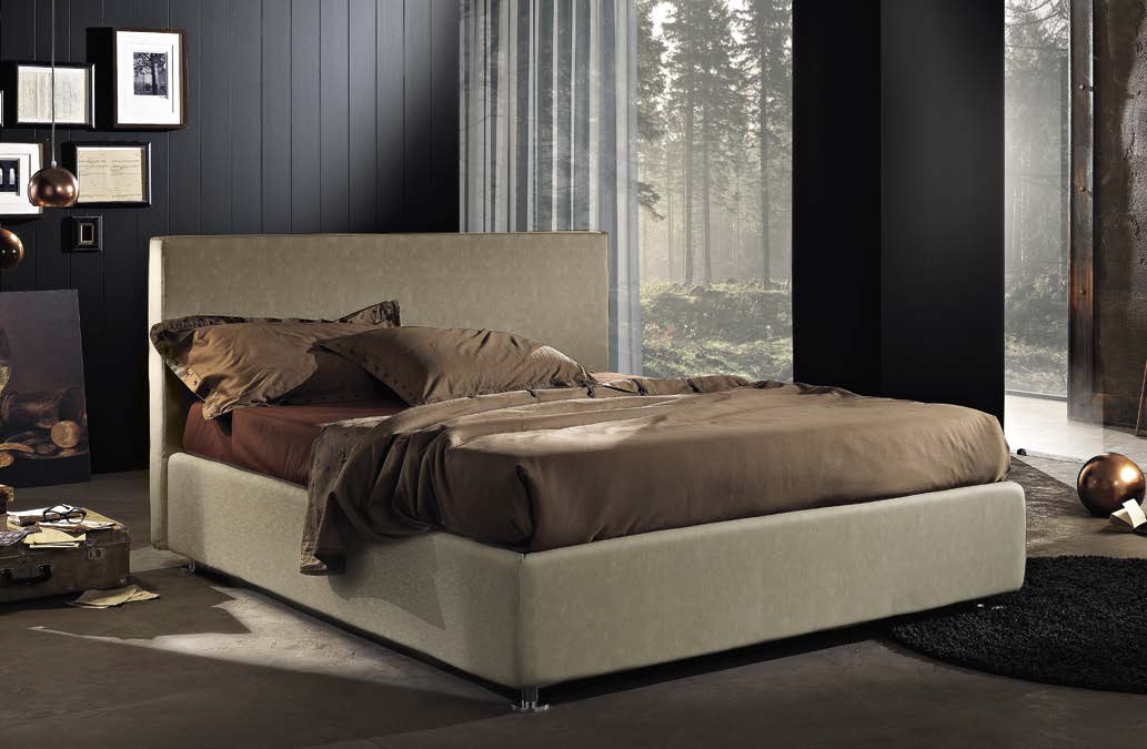 Letto matrimoniale in tessuto, finitura Terra bruciata