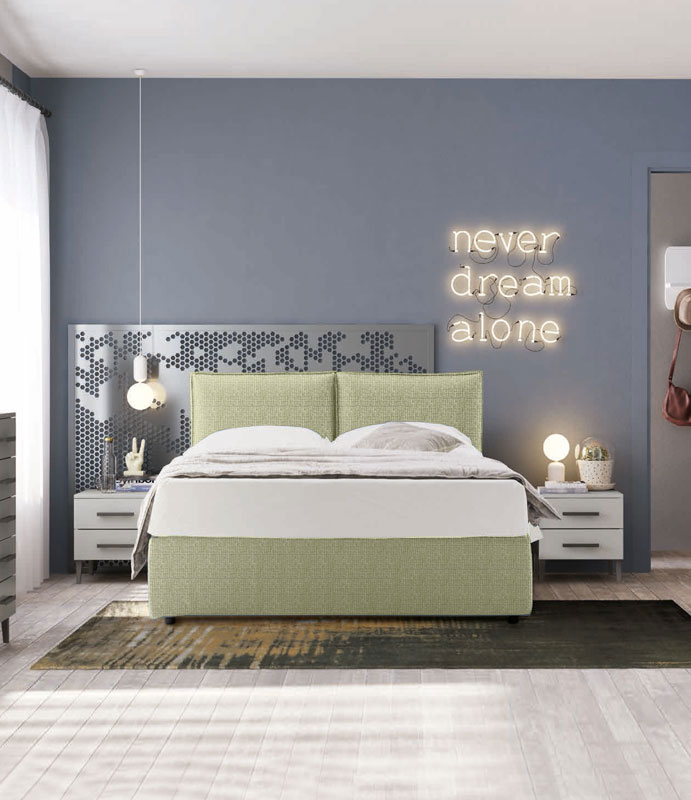 Letto matrimoniale Twin sfoderabile, moderno ed imbottito, finitura Domy