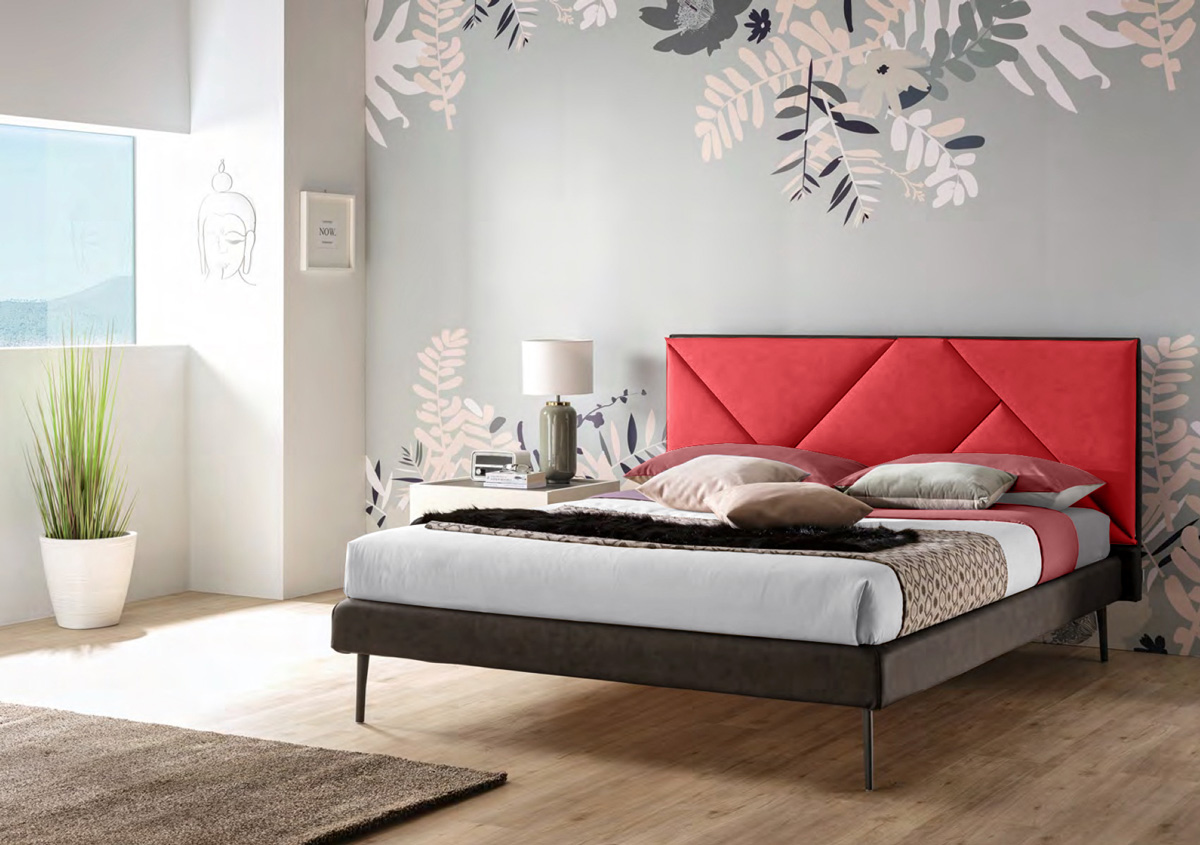 Letto matrimoniale king size Wolverine in ecopelle Rubino e Carbone