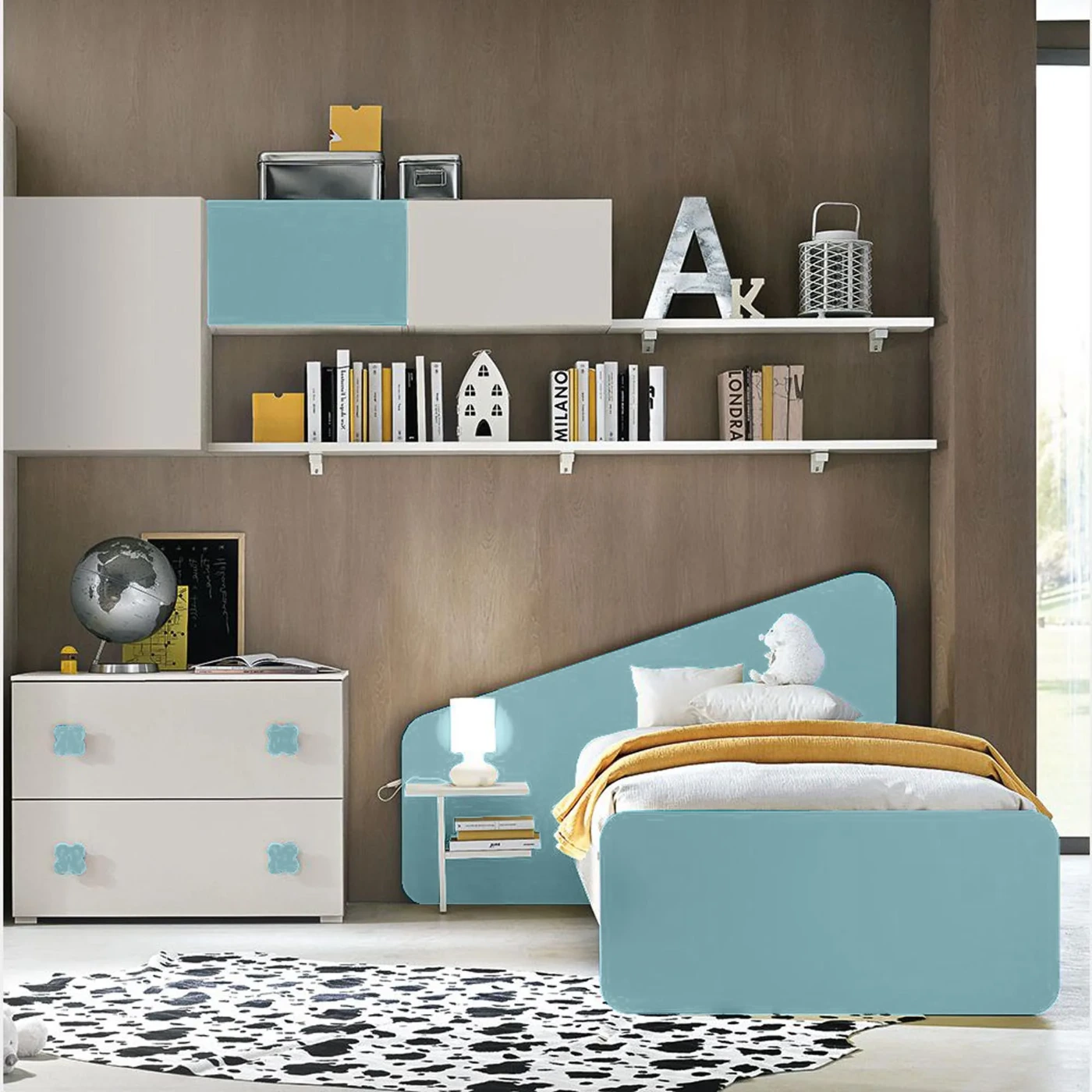 letto moderno celeste