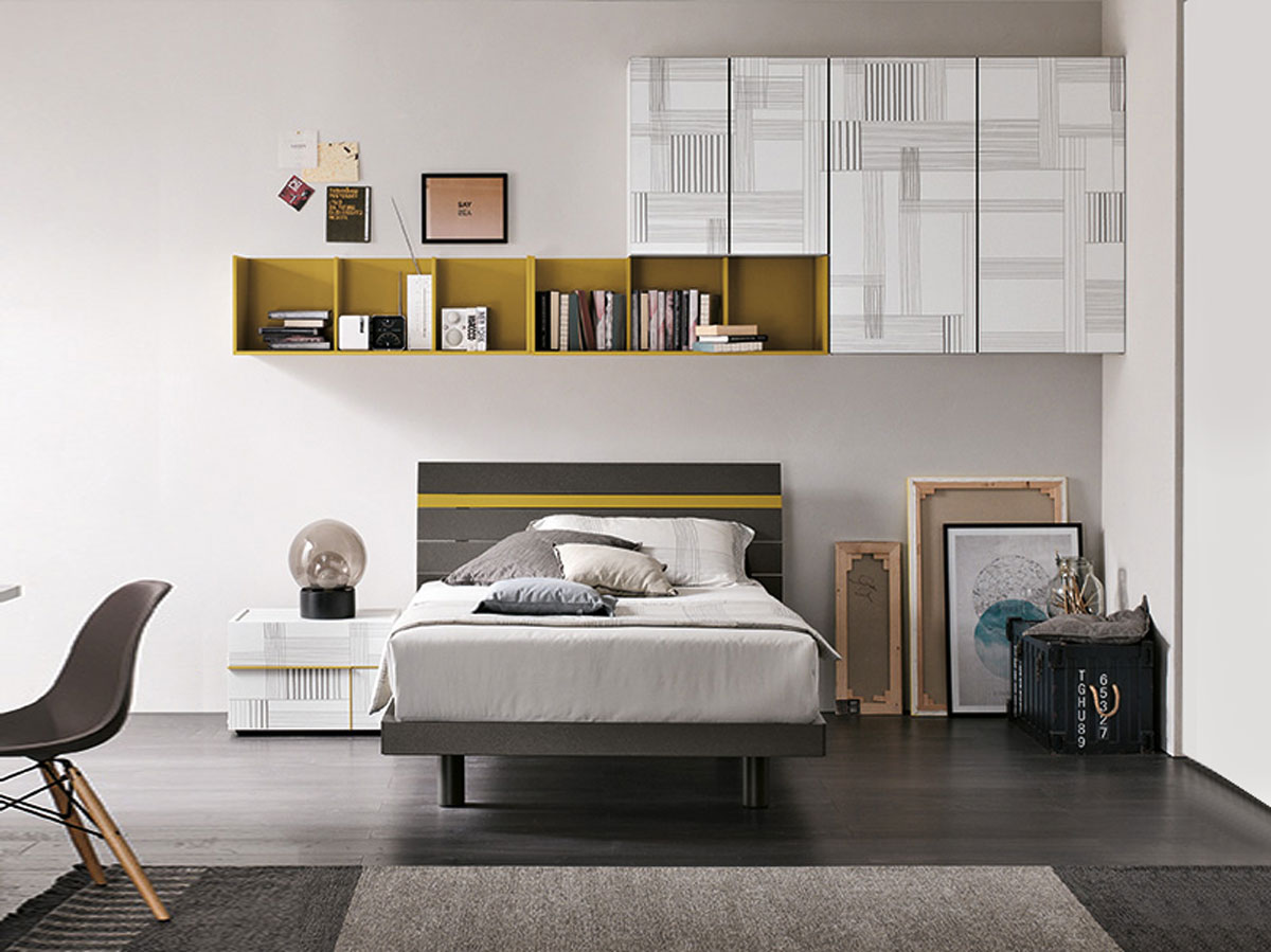 Letto una piazza a mezza, Antracite e laccato opaco Zafferano