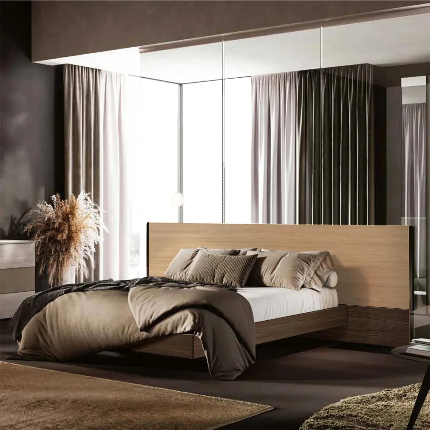 letto moderno in noce