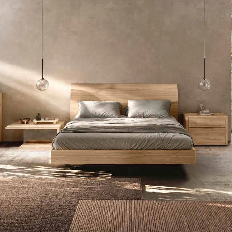 Letto Moorea con testata in legno in finitura Noce biondo