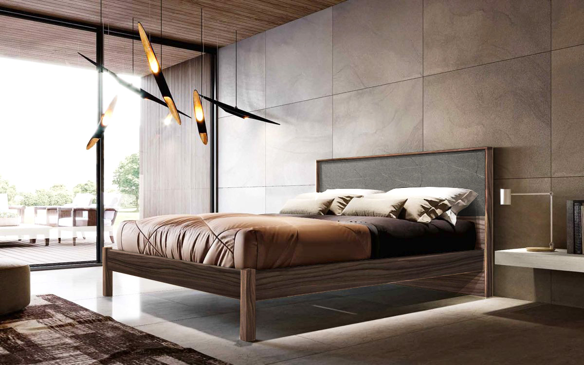 Letto matrimoniale in legno, Noce Moro con inserto Graniglia scura