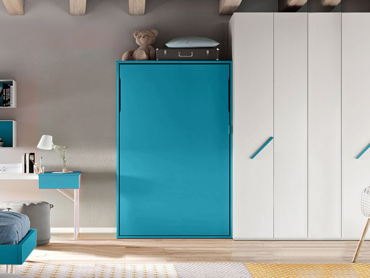 Innovativo Letto a scomparsa una piazza e mezza, colore Oceano 