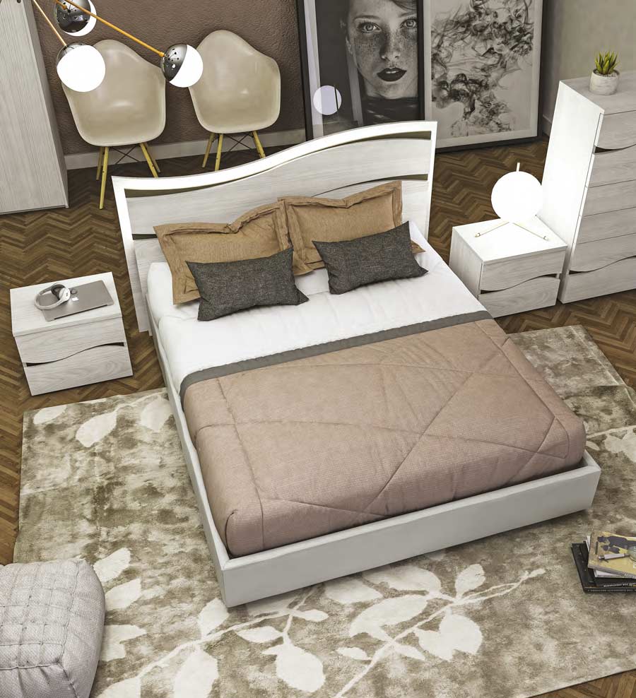 Camera da letto completa, finitura Olmo Bianco con dettagli Grigio Fango