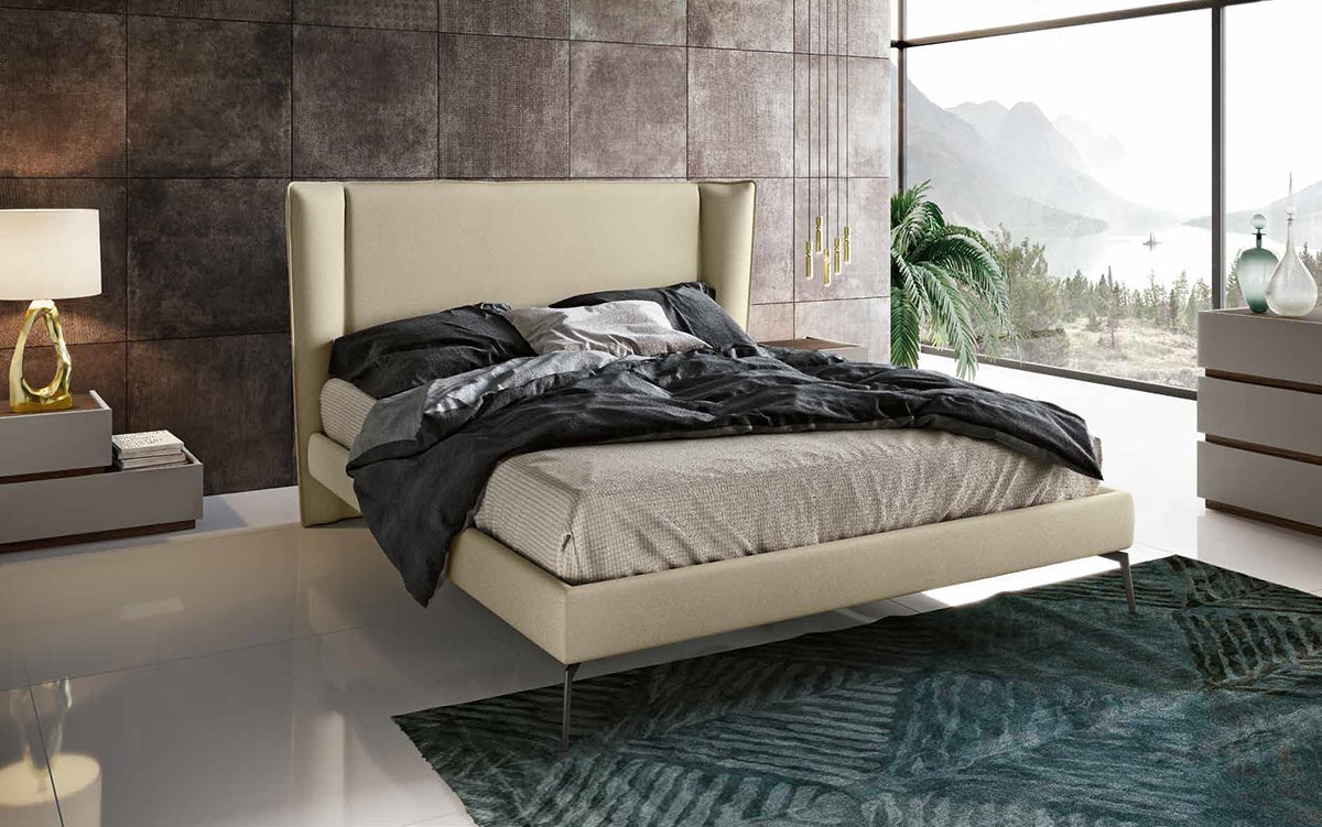 Letto matrimoniale ecopelle Polvere, con piedini Zenzero Shop